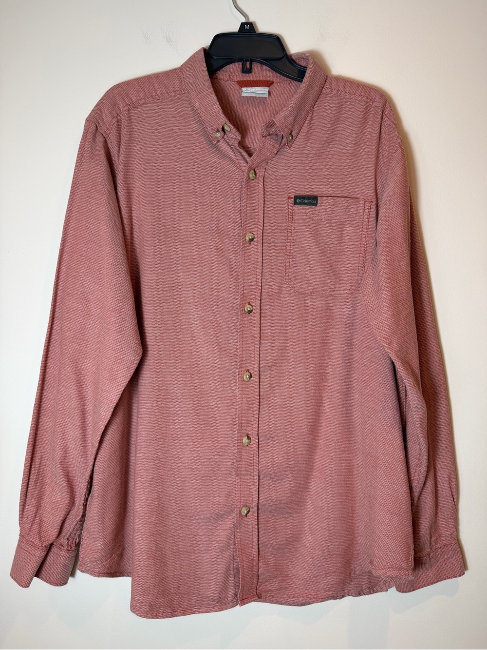 Columbia Rapid Rivers II Men's Long Sleeve Button Down Shirt Rose Coral Pink Lg